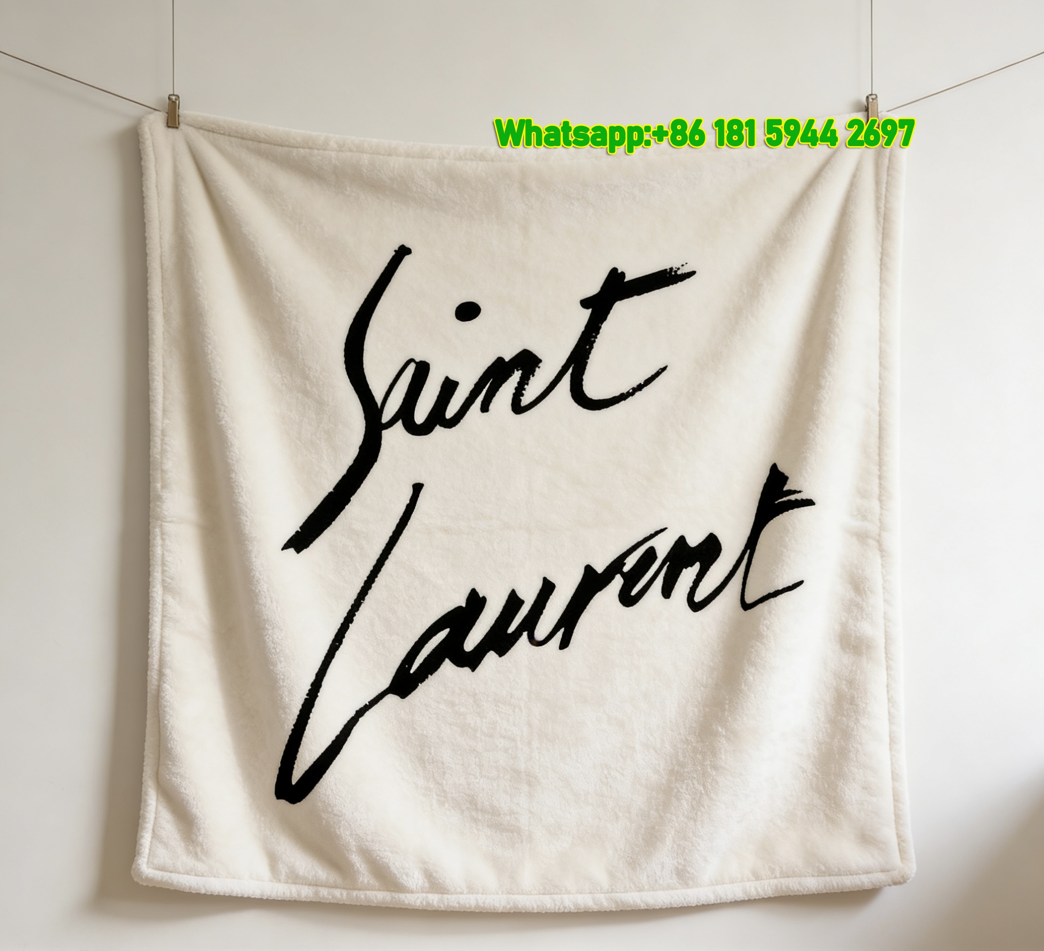 Yves Saint Laurent YSL Black White Handwritten Signature Printed Flannel Sofa Throw Blanket IMG_3224